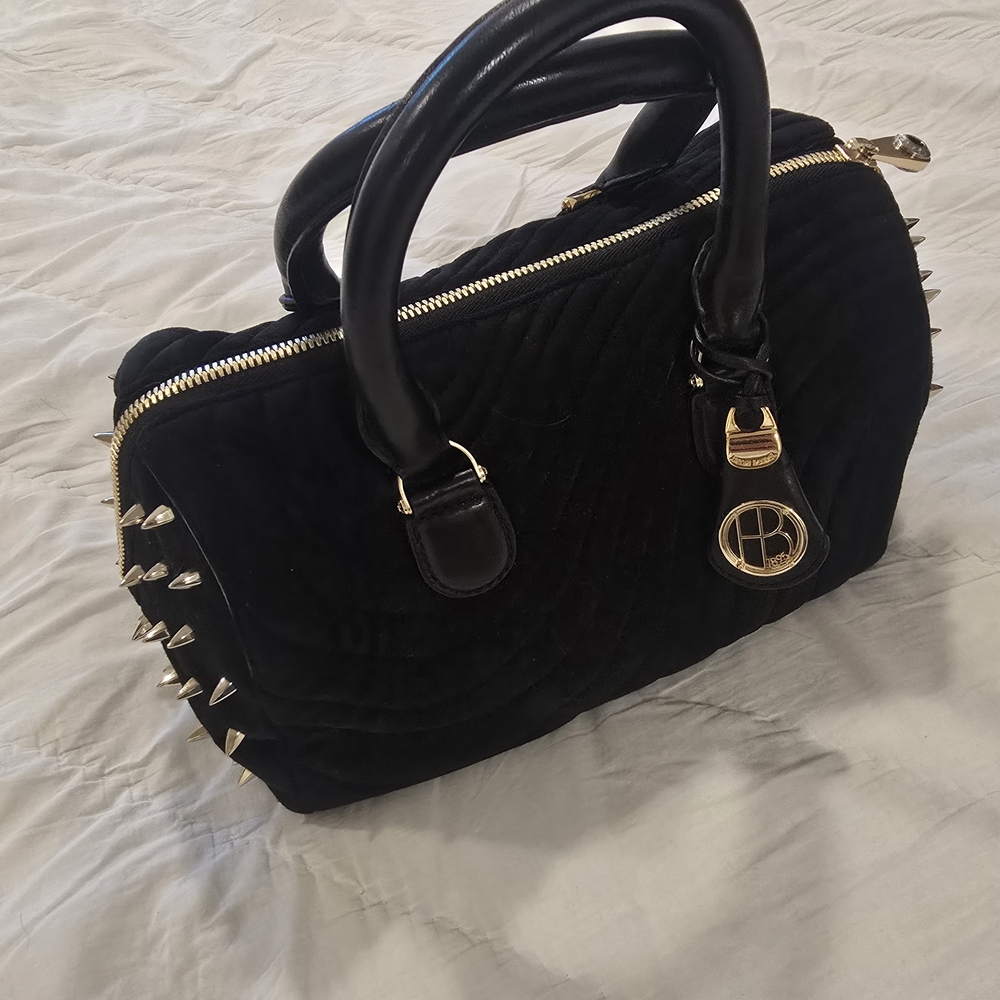Henri Bendel Top Handle Black Hand Bag with Studs